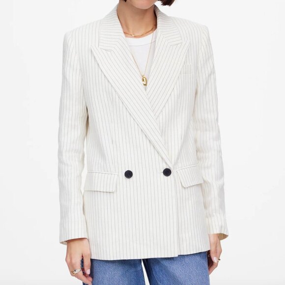 NWT! MADEWELL Relaxed Blazer in Pinstripe Linen Blend Size 6 - Picture 1 of 9